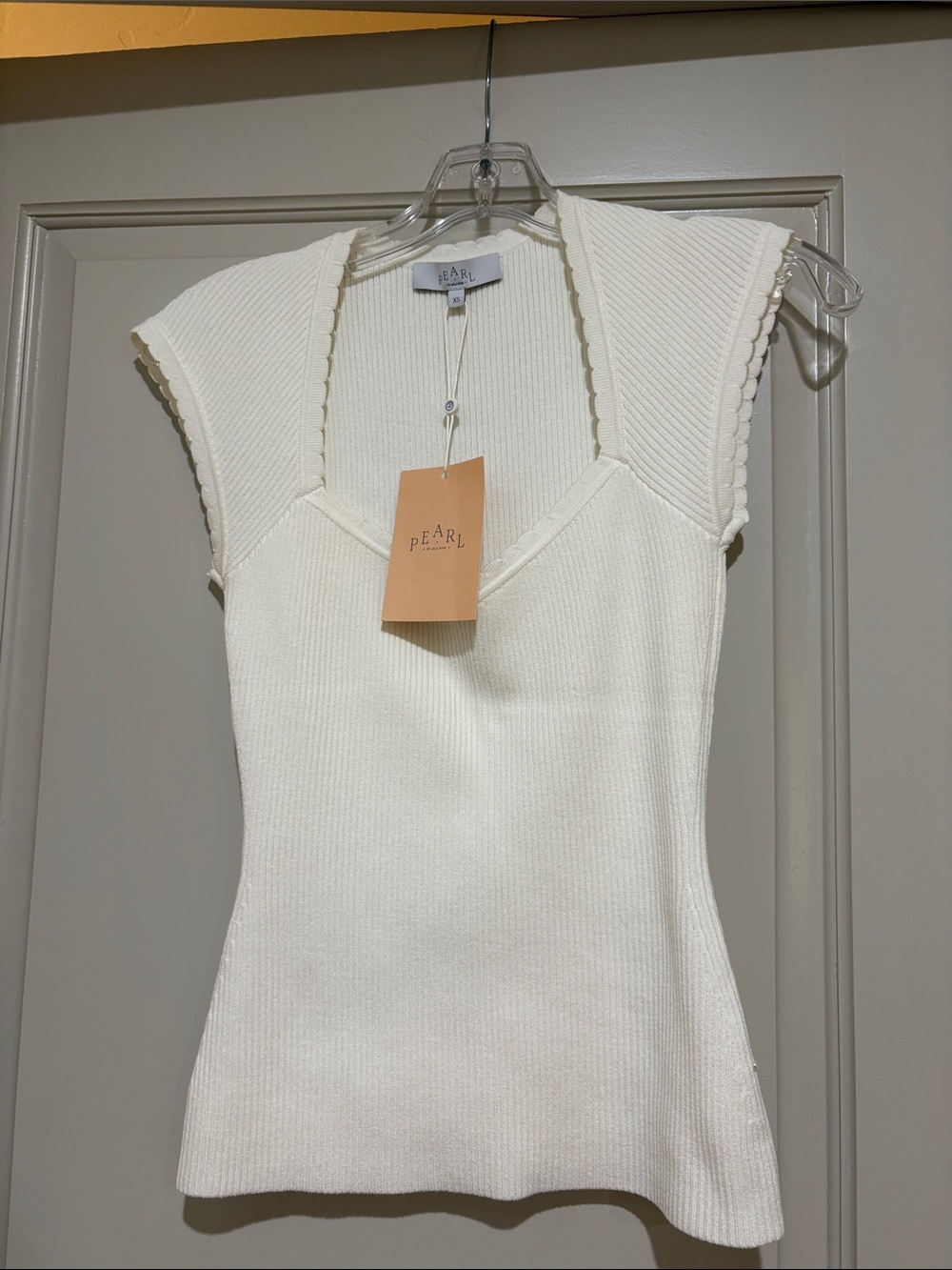 Pearl Cream Knit Cap-Sleeve Sweater Top